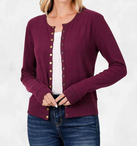 Zenana - Briana Crew Neck Snap Button Cardigan