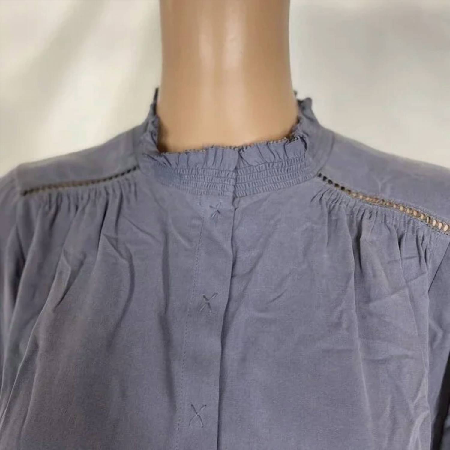 Go by Go Silk Women's Go Free Ruffle Silk Blouse in dusty blue - women's blouse - view 4