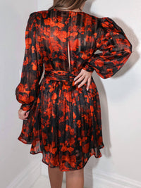 ELAN Floral Long Sleeve Mini Dress in red - women's dress - alternate view