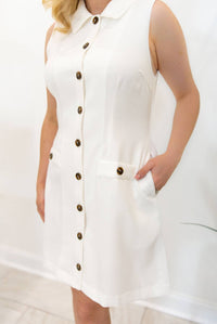 entro Button Up Sleeveless Mini Dress in ivory - women's dress - alternate view
