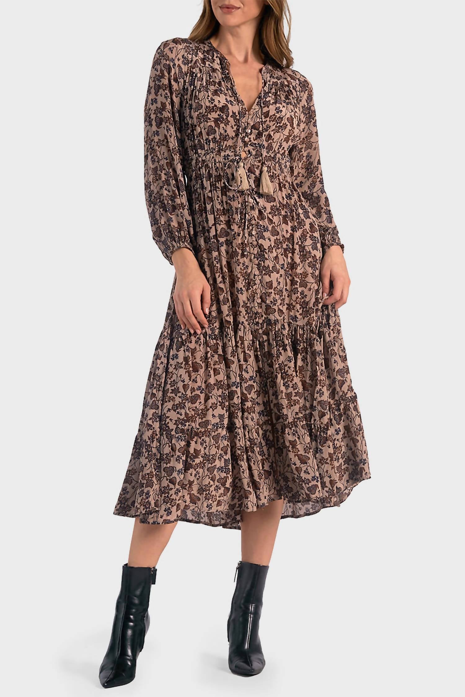 Elan - Blouson Sleeve Midi Dress