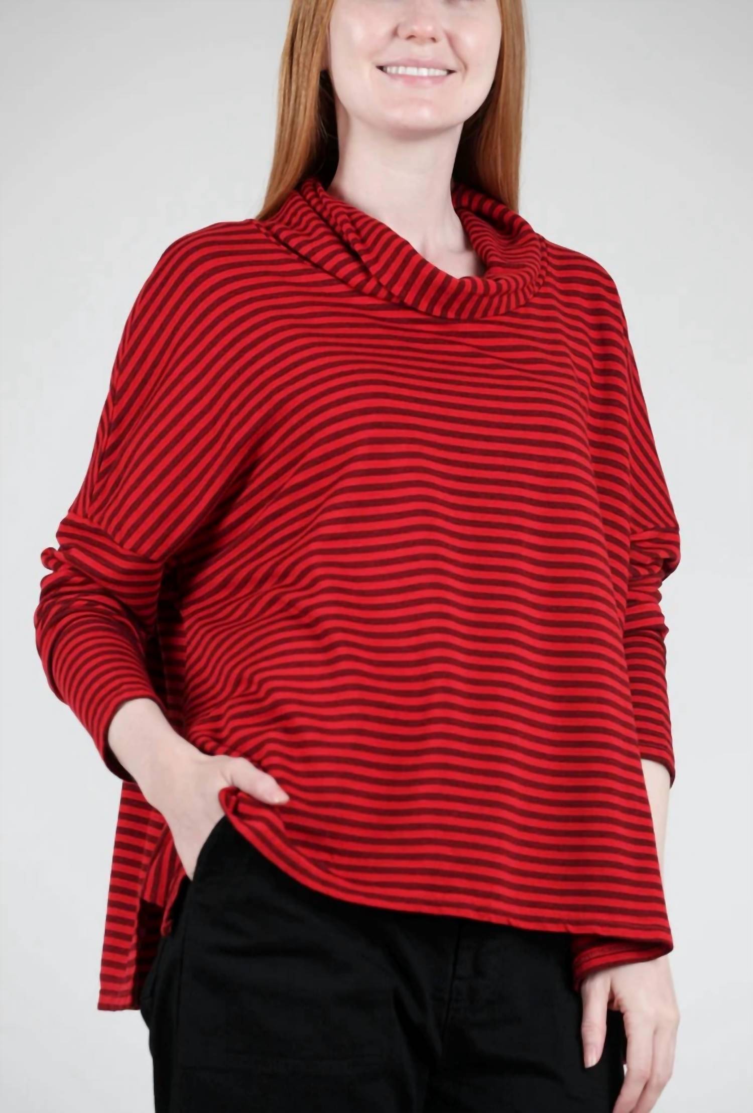 Cut Loose - Stripe Fleece Cowl Neck Top