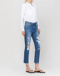 Vervet By Flying Monkey - Jeanne Distressed Slim Straight Leg Jeans