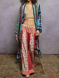 POL Long Sleeve Crochet Cardigan in black multi - women's cardigan - view 6