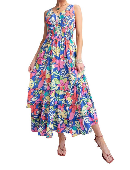 Easel - Tropical Print Peach Blossom Maxi Dress