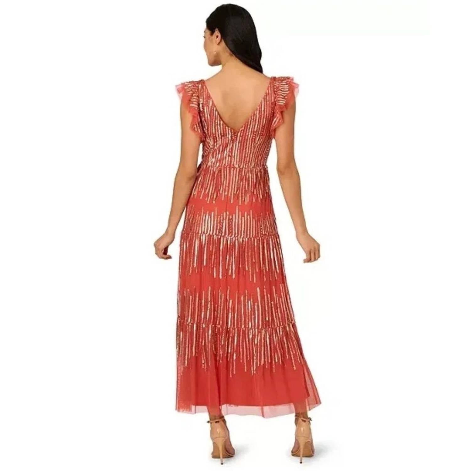 Adrianna Papell - Women's Beaded Mesh Tiered Dress