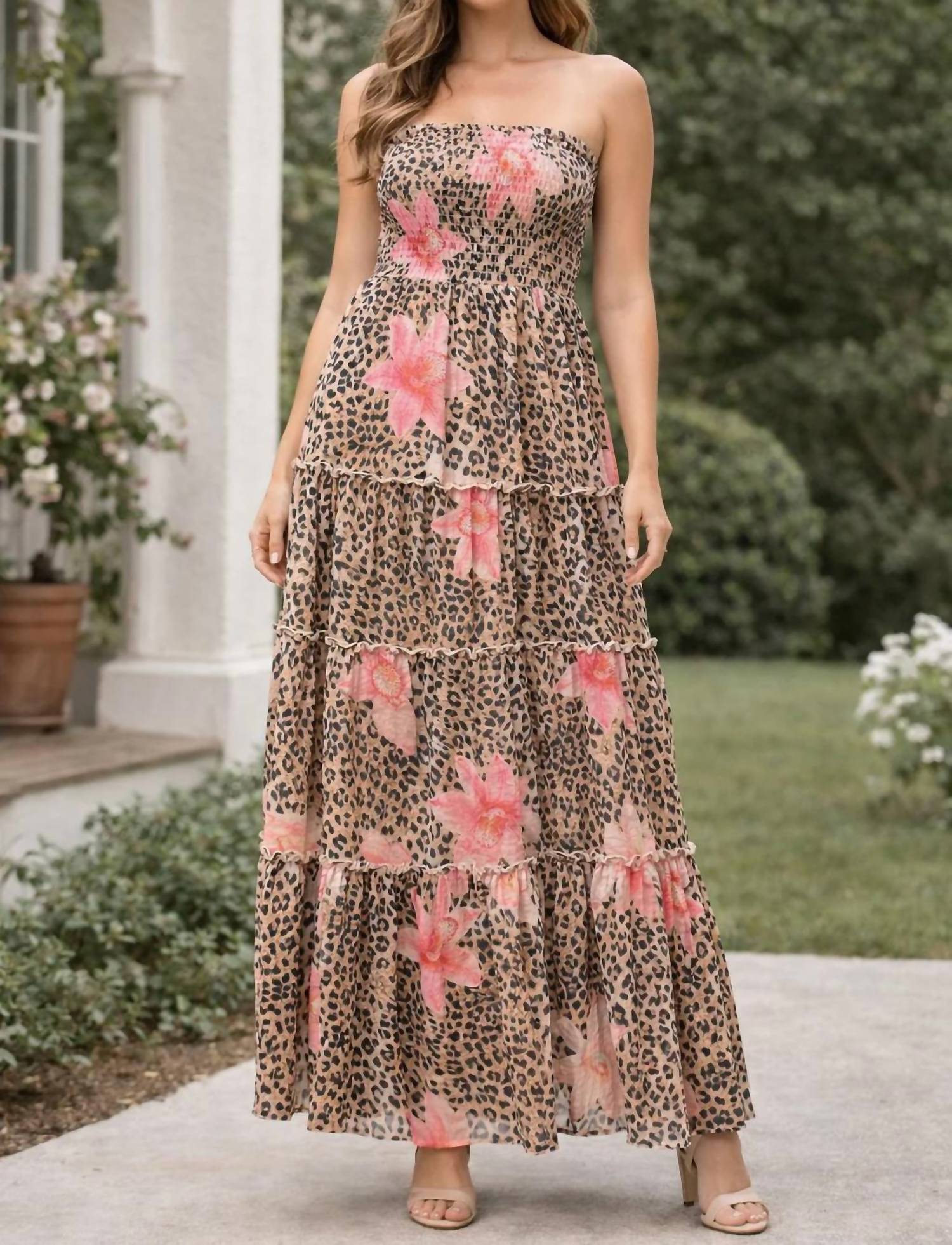 Davi & Dani - Leopard Lily Smocked Maxi Dress
