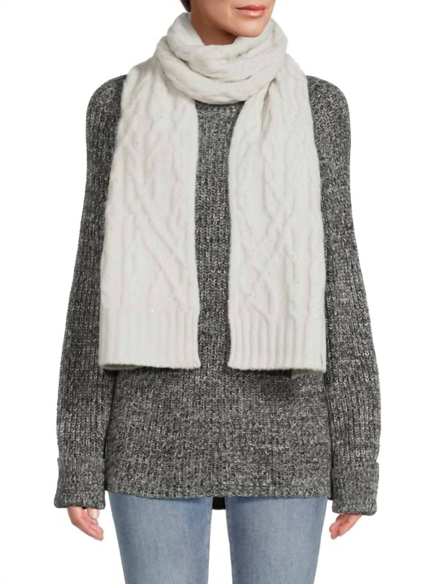 DKNY Women's Cable Knit Scarf in gray - women's scarf - detail view
