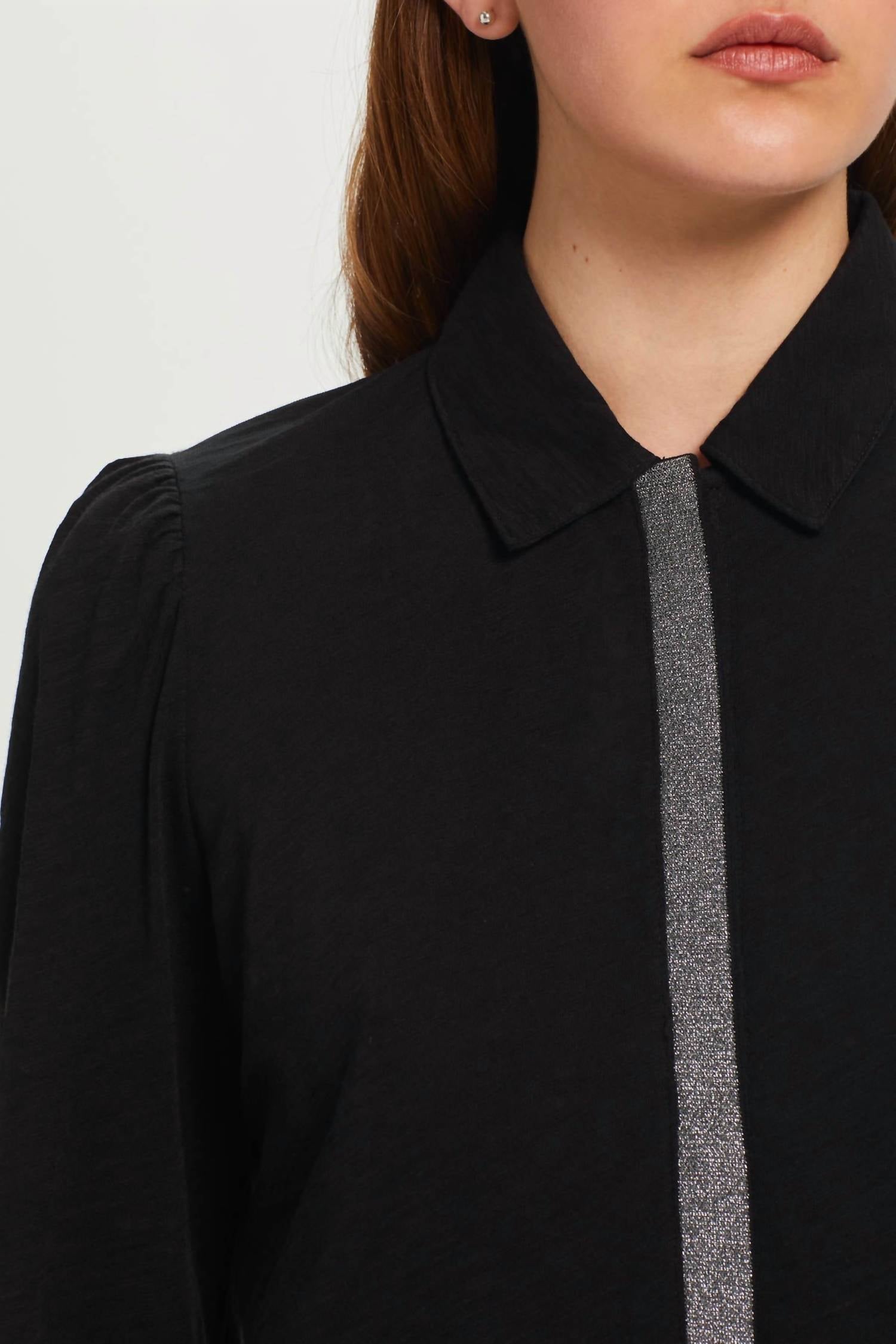 GOLDIE Metallic Placket Button Down Shirt in black - women's shirt - alternate view