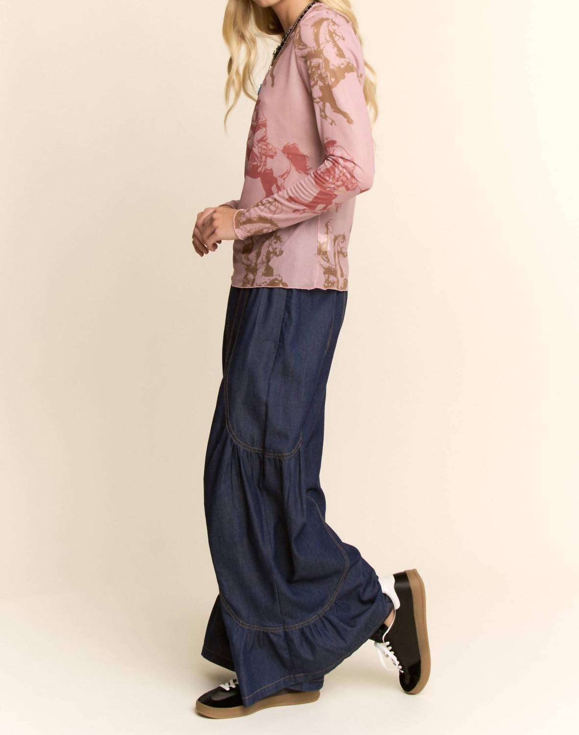 Davi & Dani - Running Horse Camo Printed Mesh Top