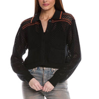 Re/Done - Crochet Mesh Polo Caridgan Top