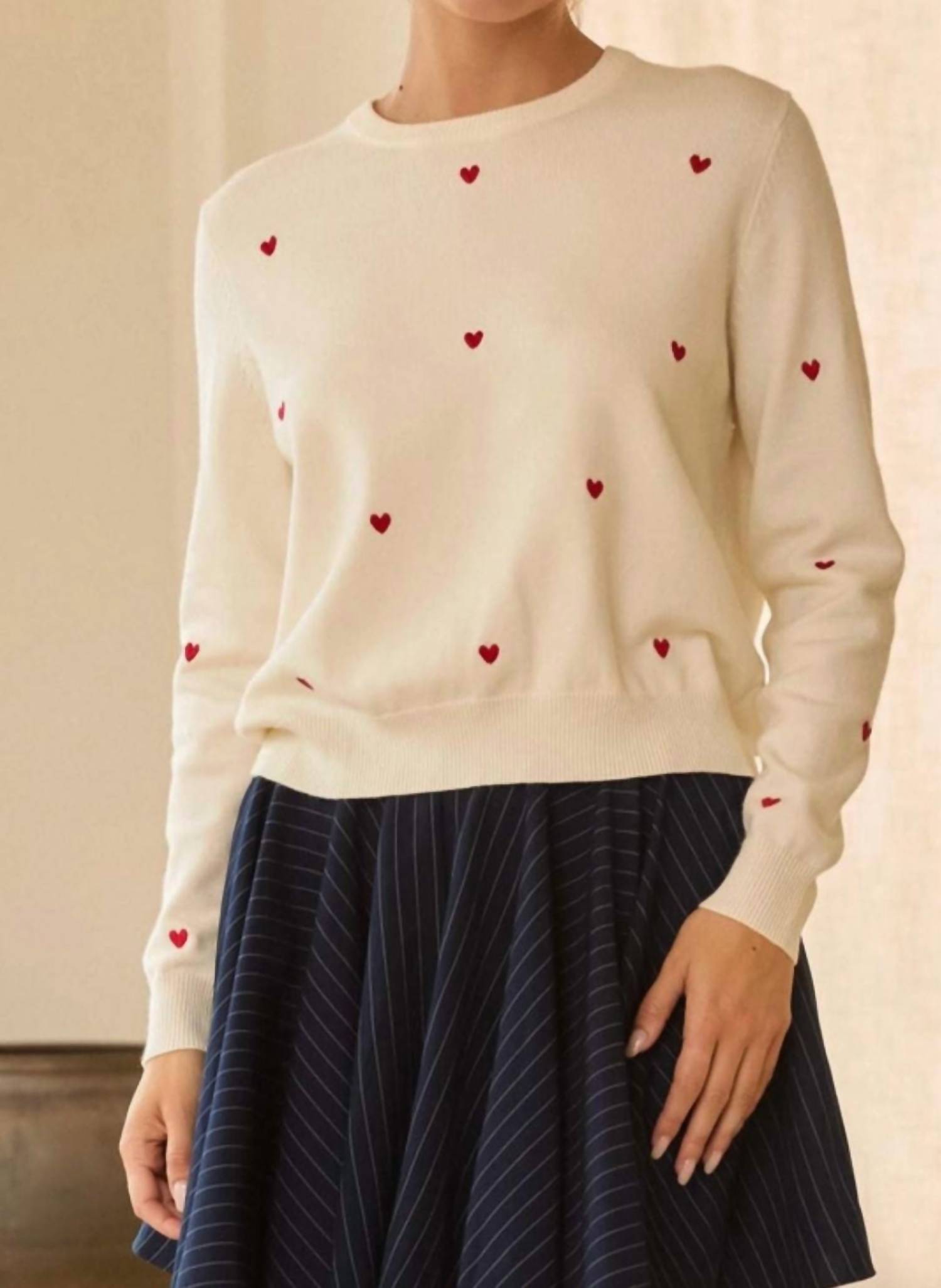 Skies Are Blue - Heart Embroidery Sweater Top