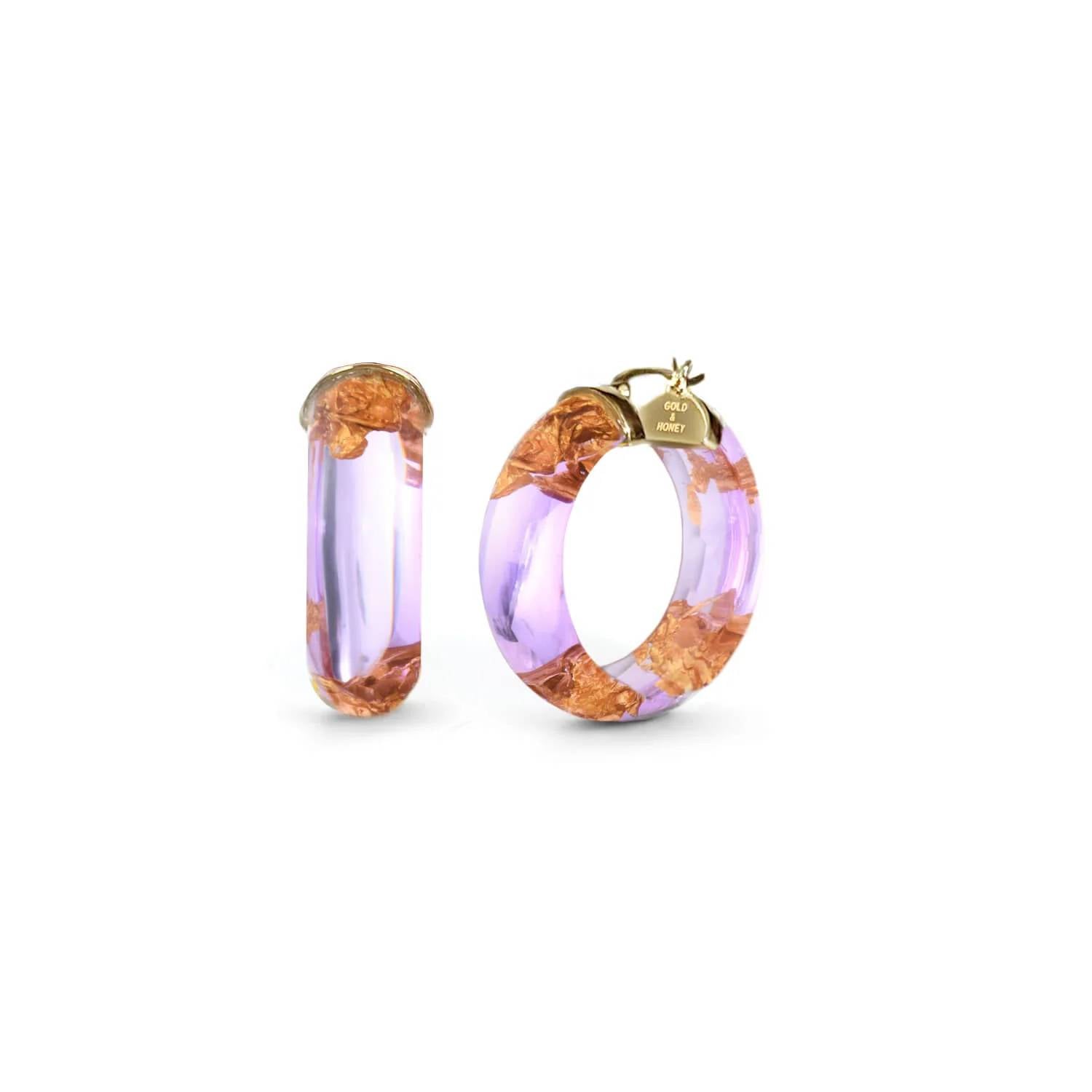Gold & Honey - Women's Mini Leaf Lucite Hoop Earrings