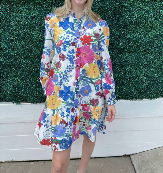 Joy Joy - Ruffle Hem Printed Shirt Dress