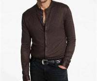 John Varvatos Otavio Stand-collar Stretch Wave Button-up Shirt in brown - men's shirt - alternate view