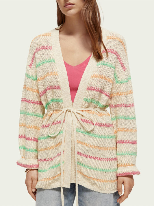 Striped Belted Cardigan