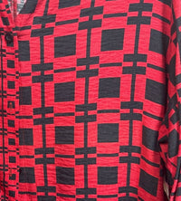 TRU LUXE Women's Abstract Check Button Up Tunic Top in red - women's shirt - detail view