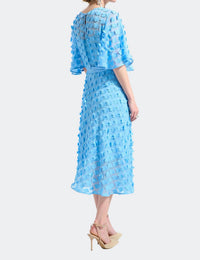 Joseph Ribkoff Signature 3D Chiffon Fit and Flare Dress with Sash in sky blue - women's dress - detail view