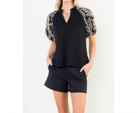 Thml - Embroidered Detail Puff Sleeve V-neck Top