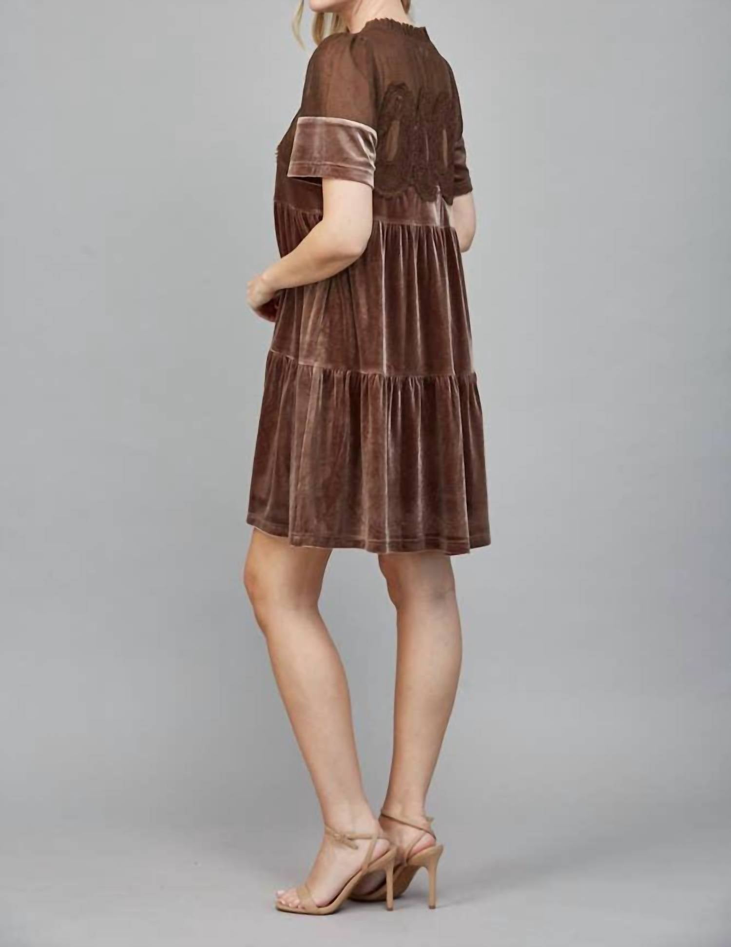 Fate - Contrast Sheer Mesh Intricate Lace Detail Mini Dress