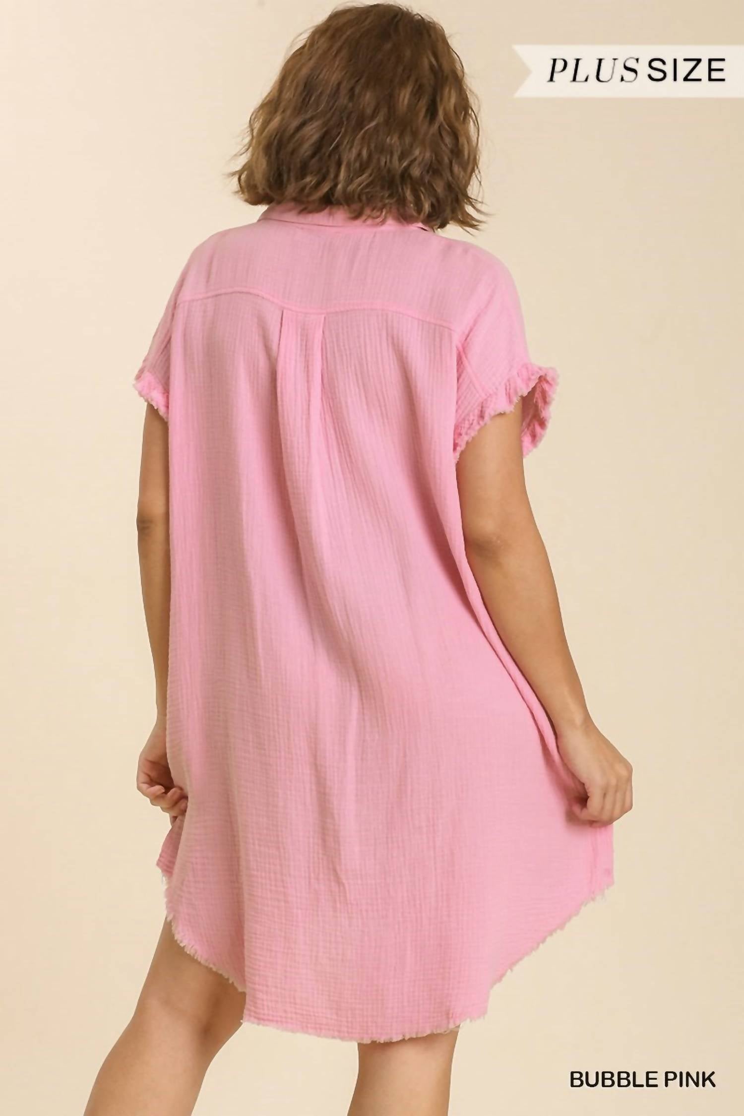 Umgee - Short Sleeve Shirt Dress - Plus