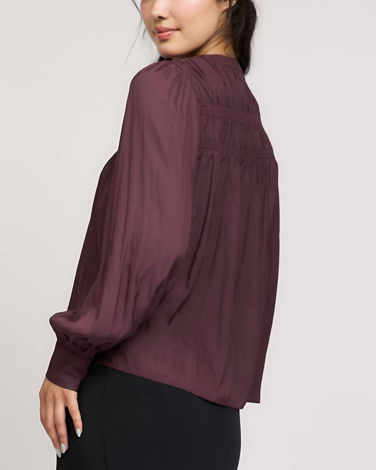 Current Air - Smocked Shoulder Button Down Top
