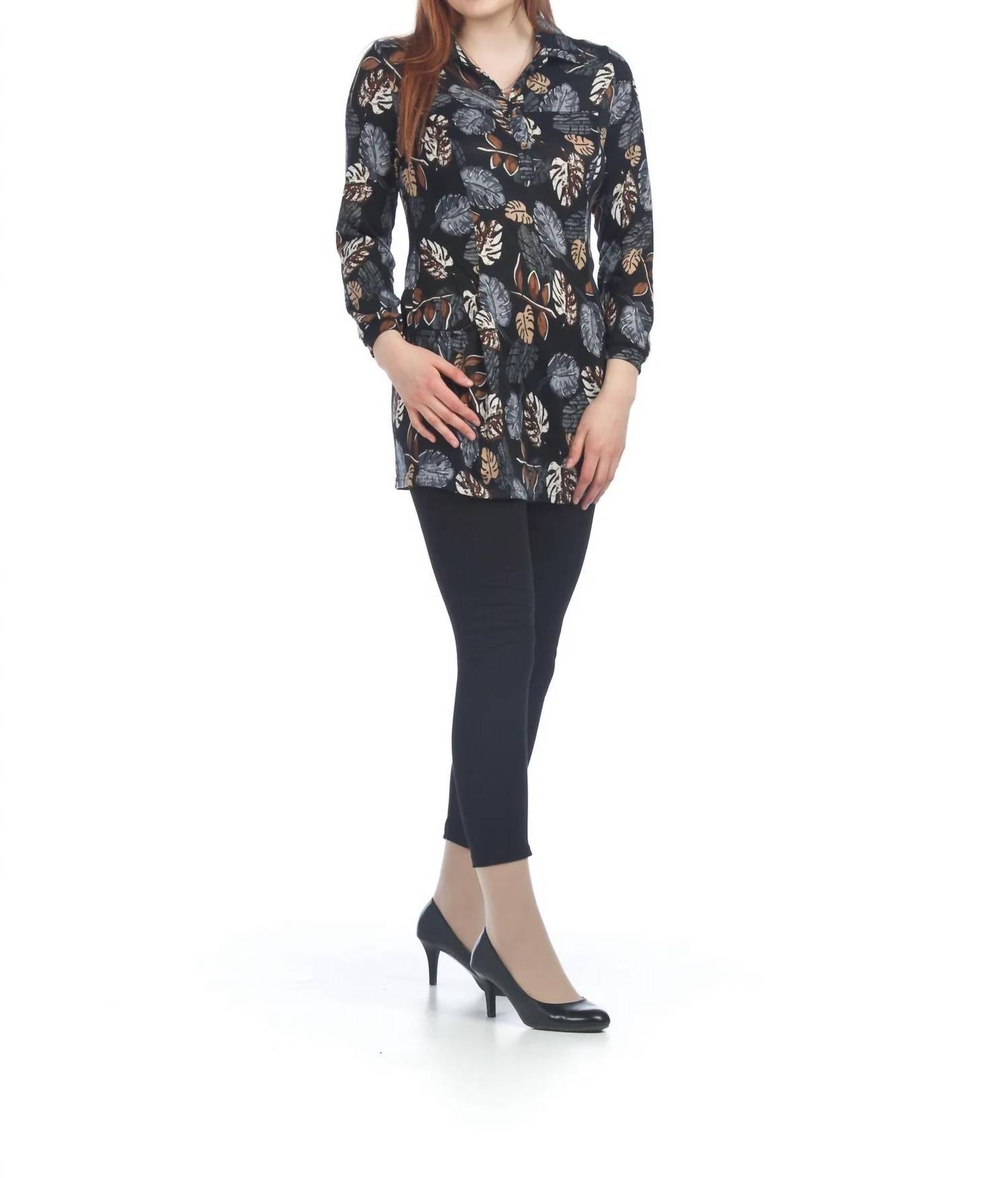 Papillon - Leaf Henley Sweater Dress With Pockets