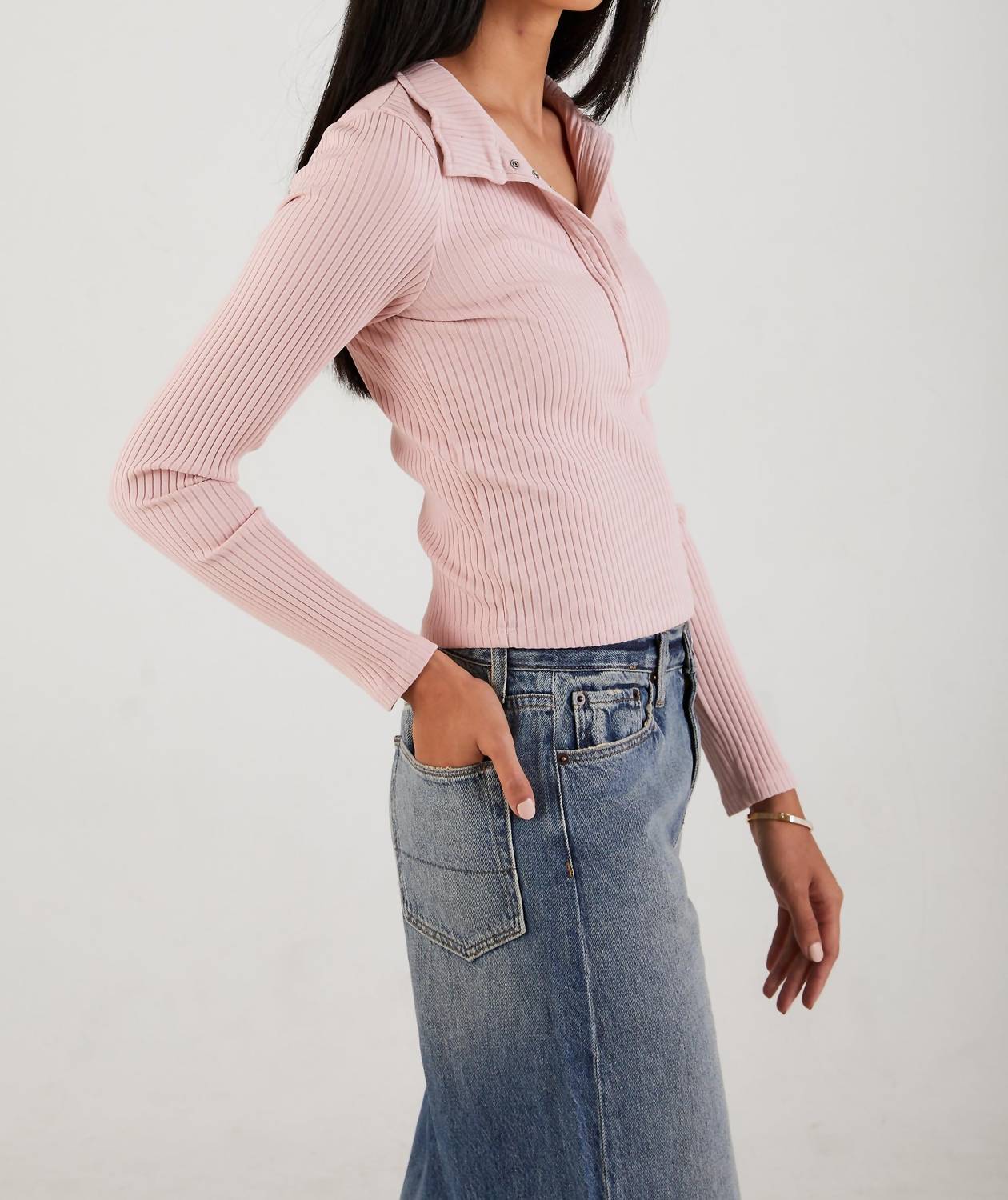 Nsf - Aii Rib Long Sleeve Crop Snap Polo