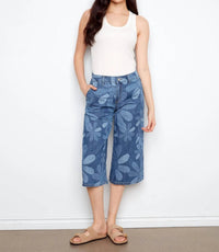 Charlie B - Printed Cropped Stretch Denim Palazzo Pants