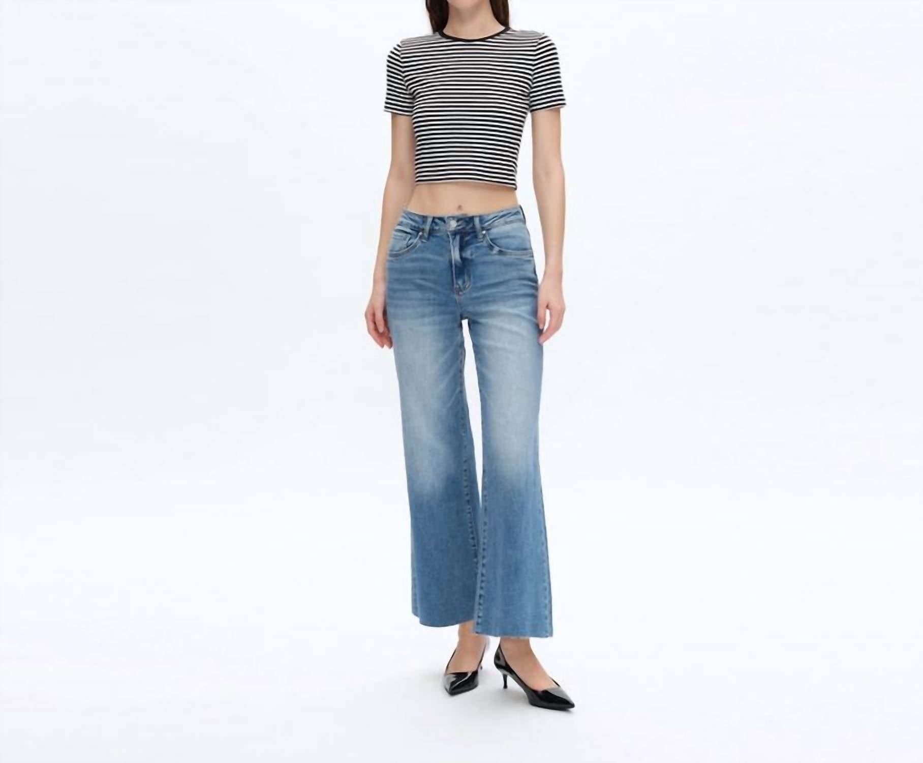 Bayeas - Mid-rise Wide Leg Jeans With Raw Hem