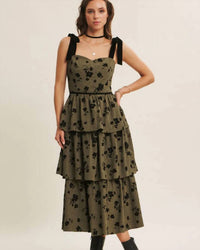 In February - Velvet Flower Tiered Midi Dress