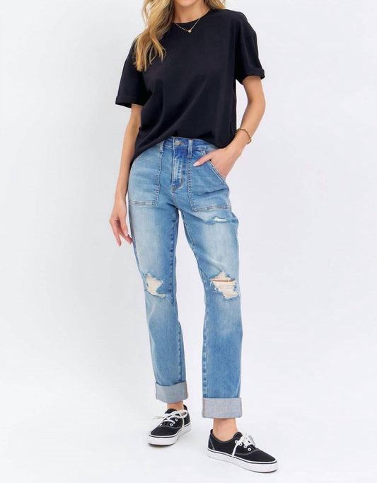 Judy Blue - High Waist Patch Pocket & Destroy Boyfriend Jeans
