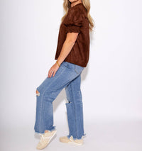 Ivy Jane - Suede Puff Sleeve Top