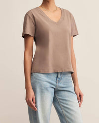 Z Supply Weekdays V-neck Tee in smokey - women's t-shirt - detail view