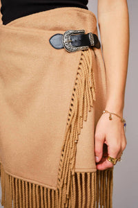 Blue B - Fringe Buckle Wrap Mini Skirt