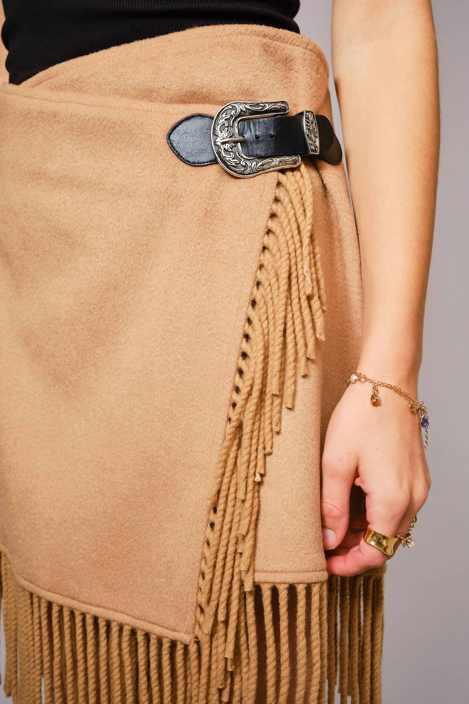 Blue B - Fringe Buckle Wrap Mini Skirt