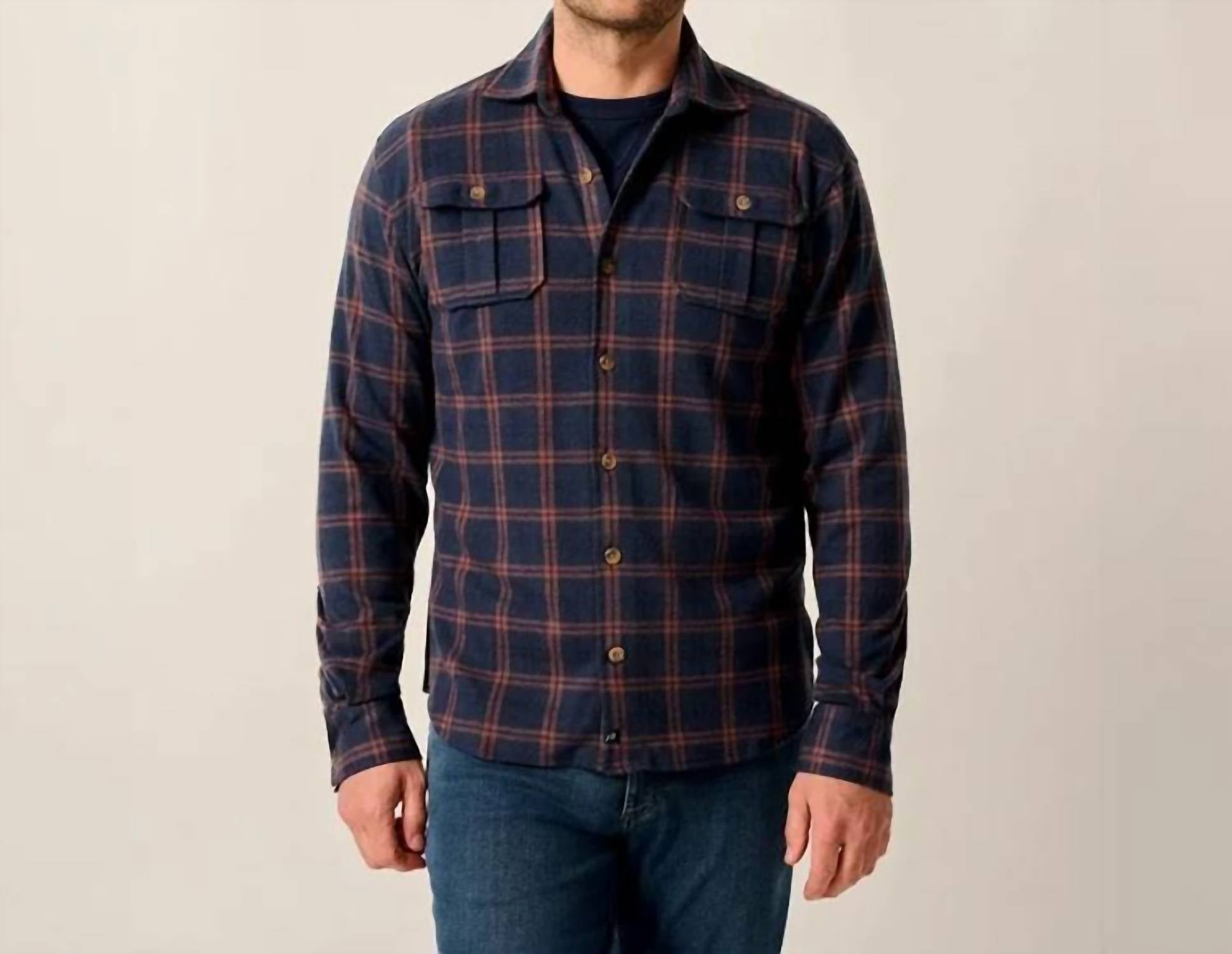 JOHNNIE-O Judah Stretch Knit Flannel Lodge Shirt in coffee - men's shirt