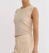 Entro - Meghan Pearl Embellished Sleeveless Top