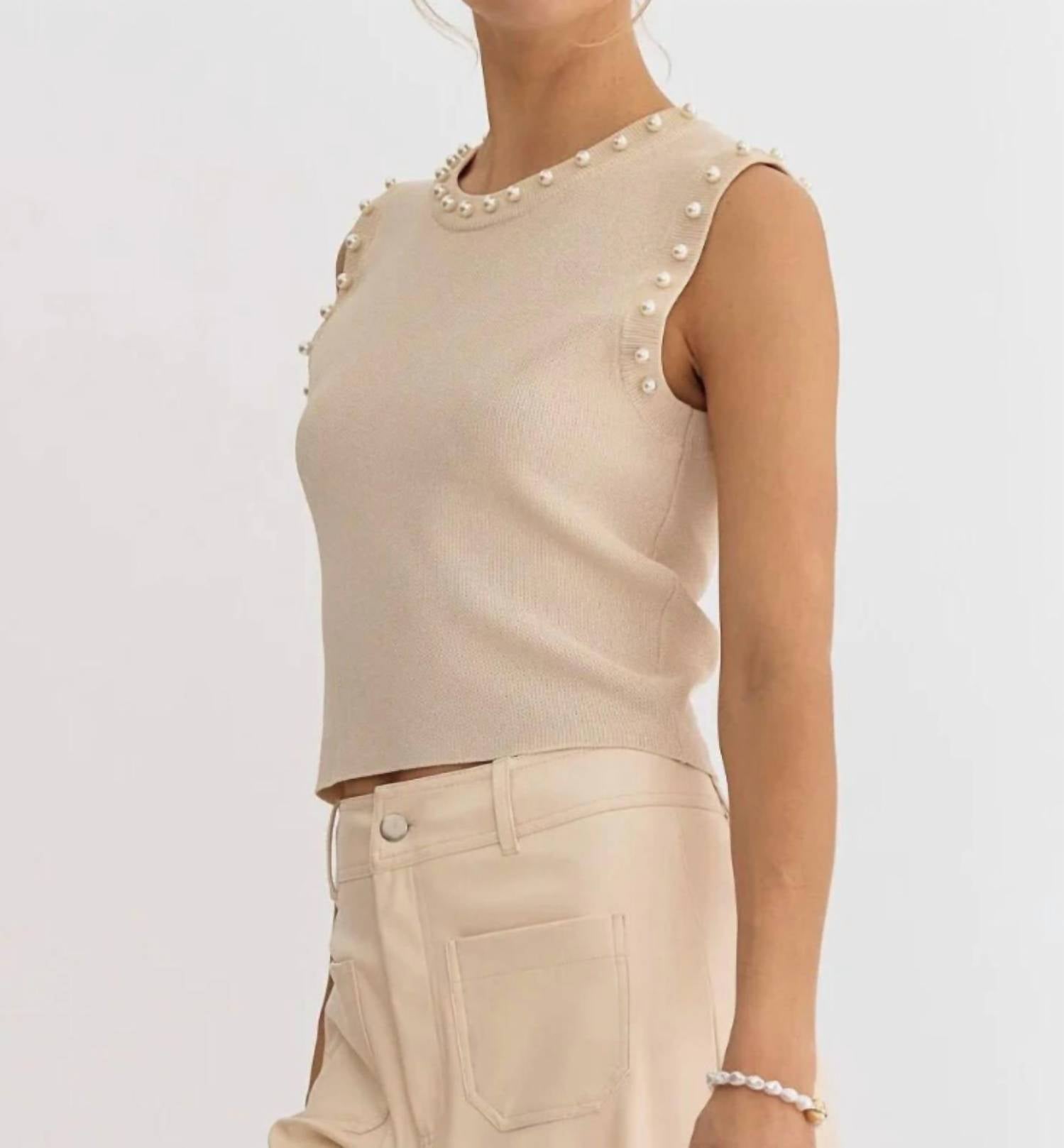 Entro - Meghan Pearl Embellished Sleeveless Top