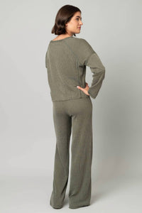 Pine Apparel - Cable Box Cut Top With Pull On Pant Set