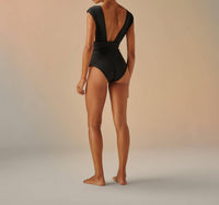 Haight Belted Crepe V-Neck One Piece Swimsuit in black - women's swimwear - detail view