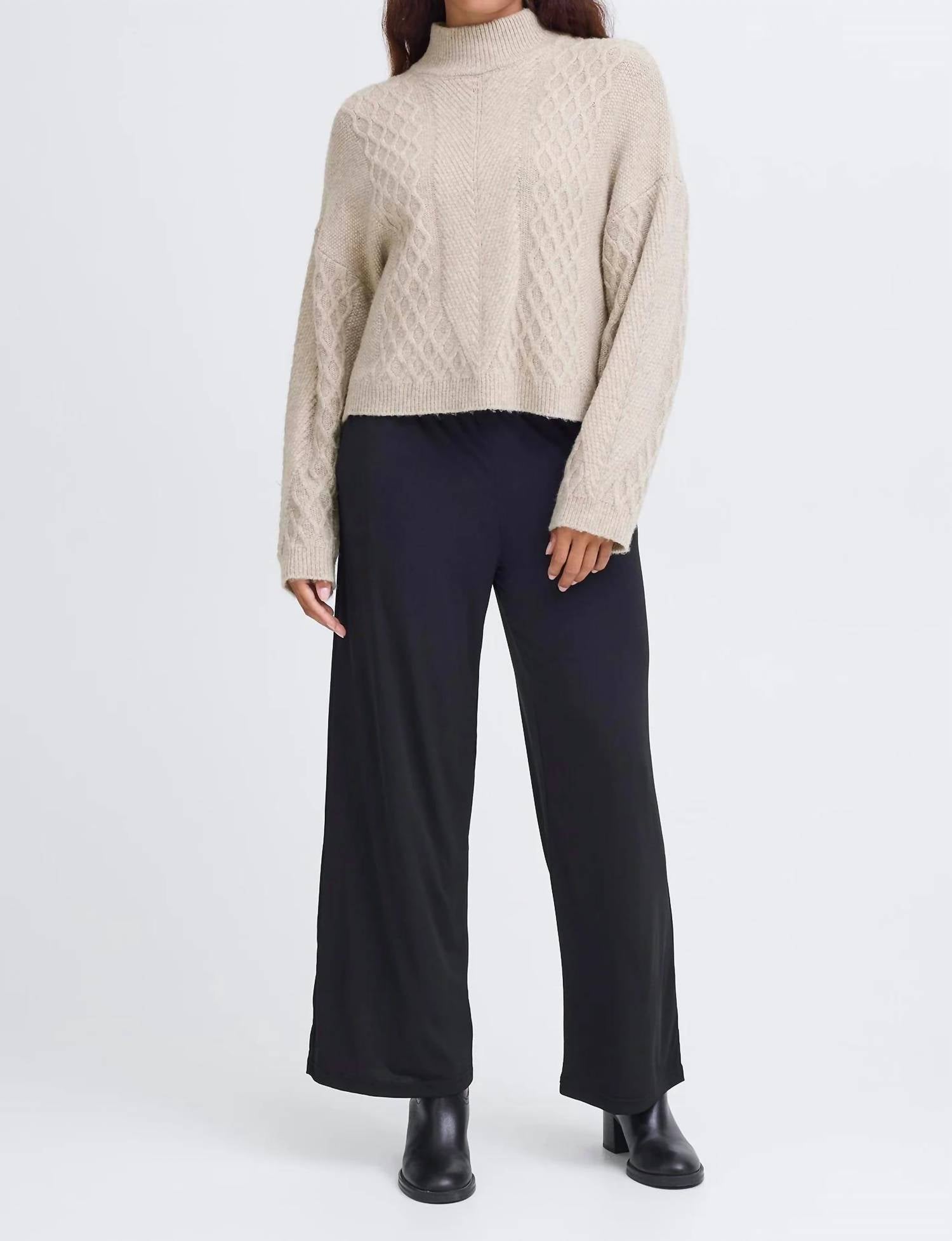 ICHI Ihmylle Mockneck Sweater in oatmeal - women's sweater - alternate view