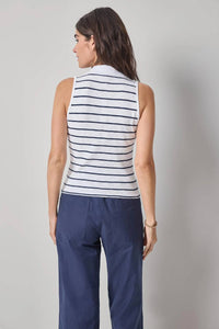 Lilla P - Striped Sleeveless Collared Top