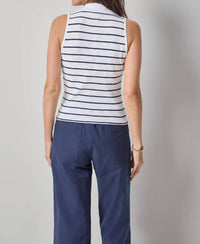 Lilla P - Striped Sleeveless Collared Top