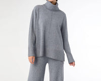 COCO + CARMEN Heavenly-Luxe Cowl Neck Top with Rib Trim in grey - women's sweater