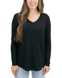 Grace and Lace Perfect Pocket Long Sleeve Tee in black - women's long sleeve top - detail view