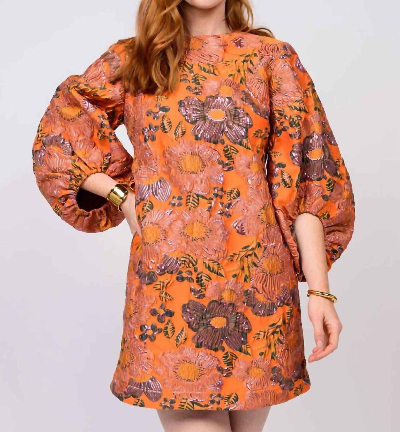 Ivy Jane - Brocade Three-quarter Sleeves Shift Dress