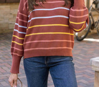 Grace and Lace Crew Neck Striped Sweater in terracotta stripe - women's sweater - alternate view