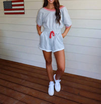 Bucketlist - Ribbed Band Trim Terry Romper