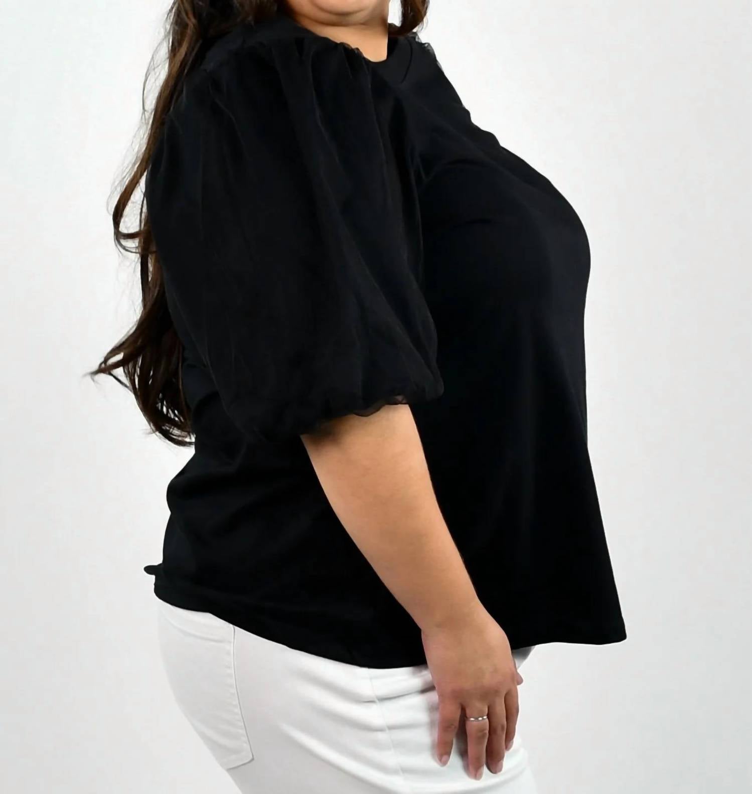 Geegee - Shirt With Sheer Sleeve - Plus